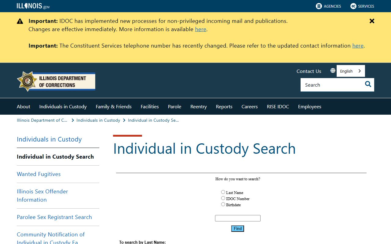Macoupin County inmate population state IDOC inmate search page