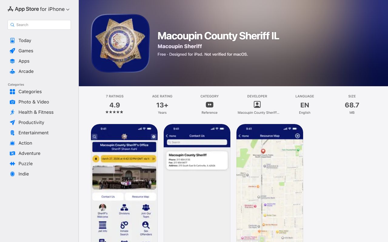 Macoupin County jail mugshots and current custody sheriff app listing